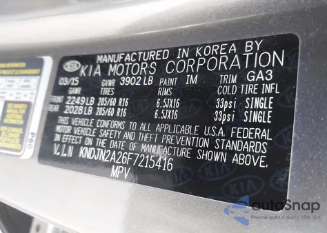 2015 Kia Soul из США, поврежденный, VIN KNDJN2A26F7215416